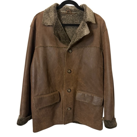 Vintage Y2K London Fog Mens Large Leather Jacket Fur Lined - Picture 1 of 6
